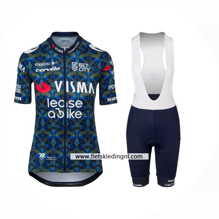 2024 Fietskleding Vrouw Jumbo Visma Blauw Korte Mouwen En Koersbroek